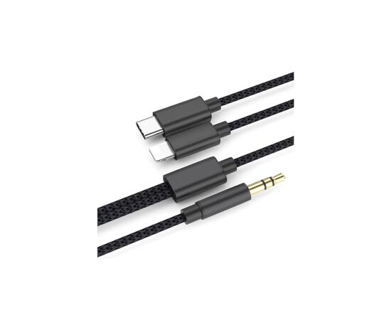 Кабель мультимедійний 3.5mm M to USB-C + Lightning 1,0m black XoKo (MH-232-BK)