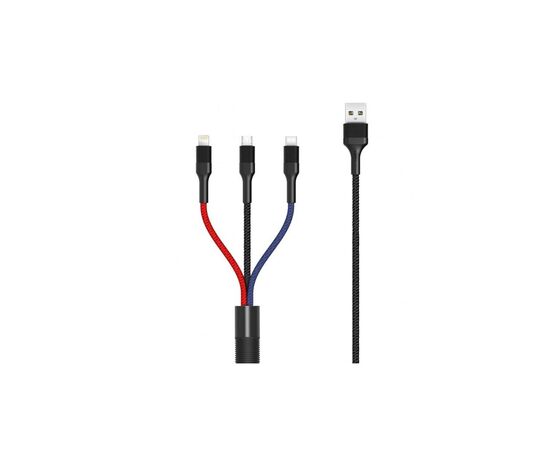 Дата кабель USB 2.0 AM to Lightning + Micro 5P + USB-C 1.2m black XO (XO-NB54-3in1)