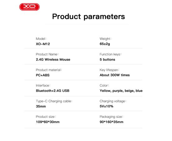 Мышка XO M12 Wireless Transparent/Yellow (M12 Yellow), изображение 3 Мышка XO M12 Wireless Transparent/Yellow (M12 Yellow), изображение 3