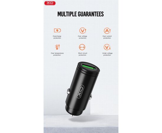 Зарядний пристрій XO USB QC3.0 black (CC39-BK), зображення 5 Зарядний пристрій XO USB QC3.0 black (CC39-BK), зображення 5