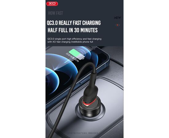 Зарядний пристрій XO USB QC3.0 black (CC39-BK), зображення 6 Зарядний пристрій XO USB QC3.0 black (CC39-BK), зображення 6