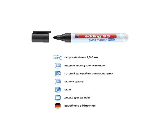 Маркер Edding Glass e-95 1,5-3 мм круглий чорний (e-95/01), зображення 4