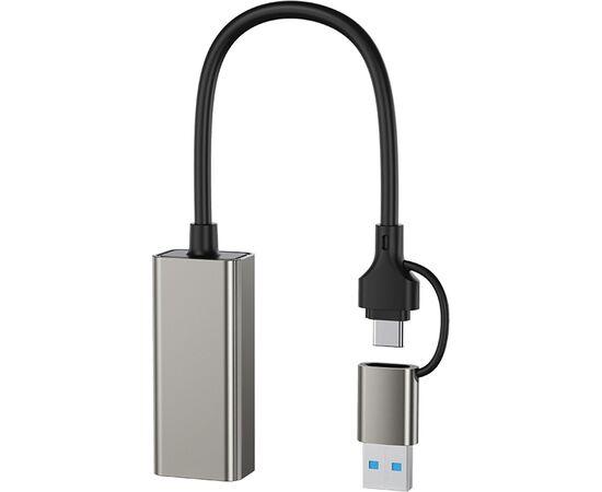 Адаптер USB-C + USB A to RJ45 Ethernet 100Mbps XO (HUB018.black), изображение 2 Адаптер USB-C + USB A to RJ45 Ethernet 100Mbps XO (HUB018.black), изображение 2