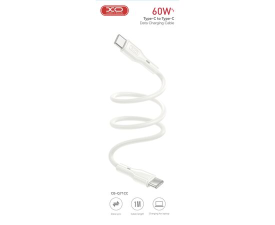 Дата кабель USB-C to USB-C 1.0m 60W XO (CB-Q71CC), изображение 2 Дата кабель USB-C to USB-C 1.0m 60W XO (CB-Q71CC), изображение 2