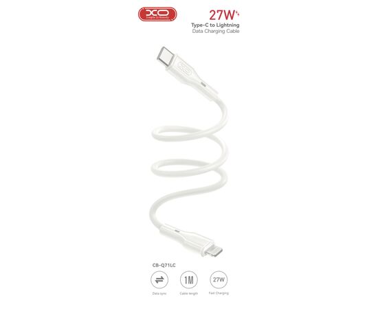 Дата кабель USB-C to Lightning 1.0m 27W XO (CB-Q71LC), изображение 3 Дата кабель USB-C to Lightning 1.0m 27W XO (CB-Q71LC), изображение 3