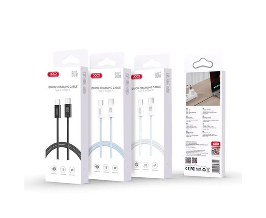 Дата кабель USB-C to USB-C 1.0m 60W white XO (CB-Q73CC), изображение 2 Дата кабель USB-C to USB-C 1.0m 60W white XO (CB-Q73CC), изображение 2