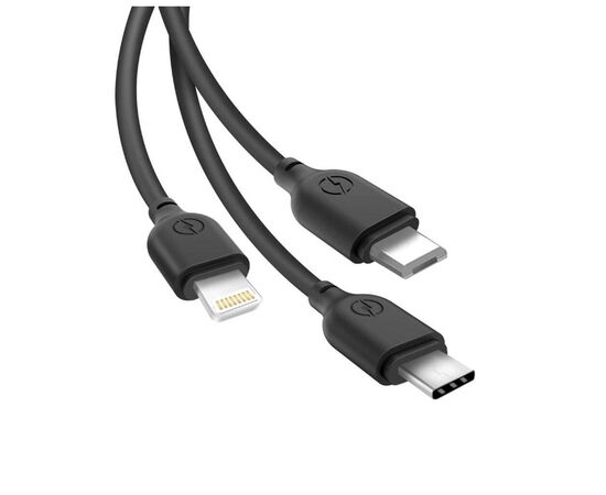 Дата кабель USB 2.0 AM to Lightning + Micro 5P + USB-C 1.0m 2.1A black XO (NB103-3in1-1-BK), изображение 3 Дата кабель USB 2.0 AM to Lightning + Micro 5P + USB-C 1.0m 2.1A black XO (NB103-3in1-1-BK), изображение 3