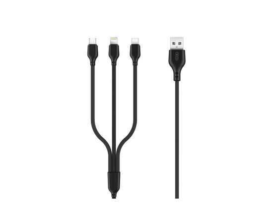 Дата кабель USB 2.0 AM to Lightning + Micro 5P + USB-C 1.0m 2.1A black XO (NB103-3in1-1-BK)
