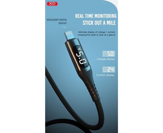 Дата кабель USB 2.0 AM to Lightning 1.0m 2.4A LED black XO (NB162-L-1-BK), изображение 4 Дата кабель USB 2.0 AM to Lightning 1.0m 2.4A LED black XO (NB162-L-1-BK), изображение 4