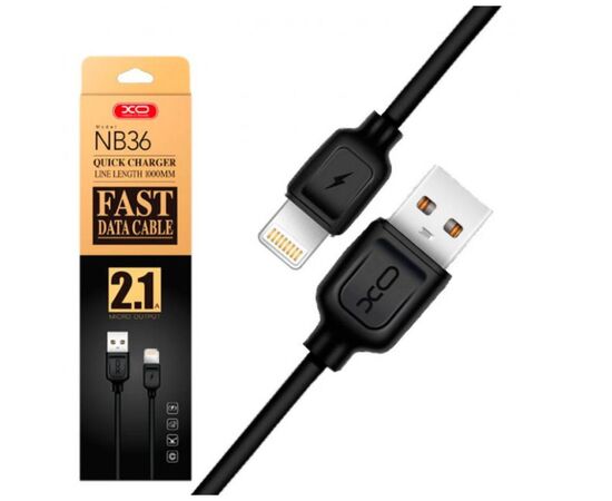 Дата кабель USB 2.0 AM to Lightning 1.0m 2.1A black XO (NB36-L-1-BK), изображение 2