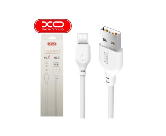 Дата кабель USB 2.0 AM to Micro 5P 1.0m 2.1A white XO (XO-NB-103-MC-1-WH), изображение 2 Дата кабель USB 2.0 AM to Micro 5P 1.0m 2.1A white XO (XO-NB-103-MC-1-WH), изображение 2