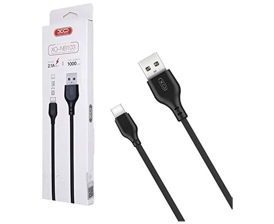 Дата кабель USB 2.0 AM to USB-C 2.0m 2.1A black XO (XO-NB103-TC-2-BK), изображение 3 Дата кабель USB 2.0 AM to USB-C 2.0m 2.1A black XO (XO-NB103-TC-2-BK), изображение 3