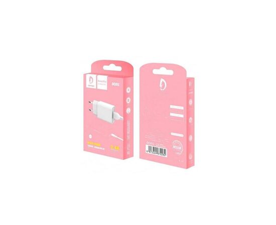 Зарядний пристрій Denmen 1xUSB 2.4A + cable USB to Lightning white (DC01L-WH), зображення 2 Зарядний пристрій Denmen 1xUSB 2.4A + cable USB to Lightning white (DC01L-WH), зображення 2
