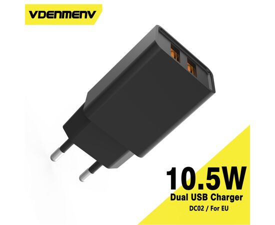 Зарядное устройство Denmen 2xUSB 2.1A black (DC02-BK), изображение 2 Зарядное устройство Denmen 2xUSB 2.1A black (DC02-BK), изображение 2