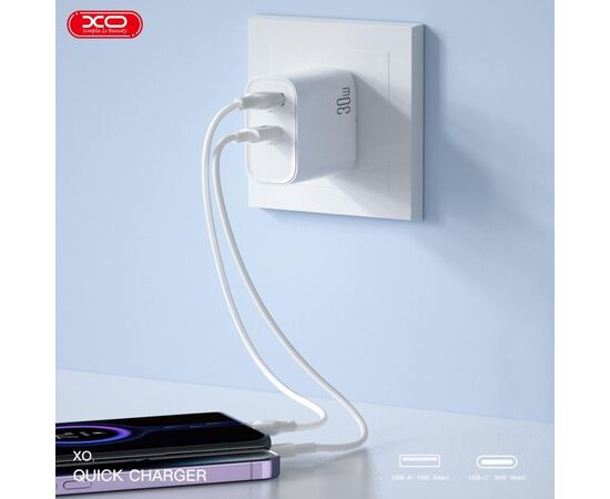 Зарядний пристрій XO 1xUSB-C PD30W + 1xUSB QC3.0 (XO-QC16), зображення 2 Зарядний пристрій XO 1xUSB-C PD30W + 1xUSB QC3.0 (XO-QC16), зображення 2