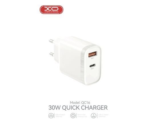 Зарядний пристрій XO 1xUSB-C PD30W + 1xUSB QC3.0 (XO-QC16), зображення 8 Зарядний пристрій XO 1xUSB-C PD30W + 1xUSB QC3.0 (XO-QC16), зображення 8