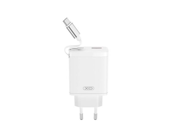 Зарядний пристрій XO 1xUSB-C + 1xUSB QC30W GaN + cable USB-C to USB-C white (XO-CE31), зображення 2 Зарядний пристрій XO 1xUSB-C + 1xUSB QC30W GaN + cable USB-C to USB-C white (XO-CE31), зображення 2