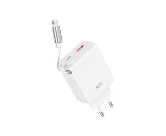Зарядний пристрій XO 1xUSB-C + 1xUSB QC30W GaN + cable USB-C to USB-C white (XO-CE31)