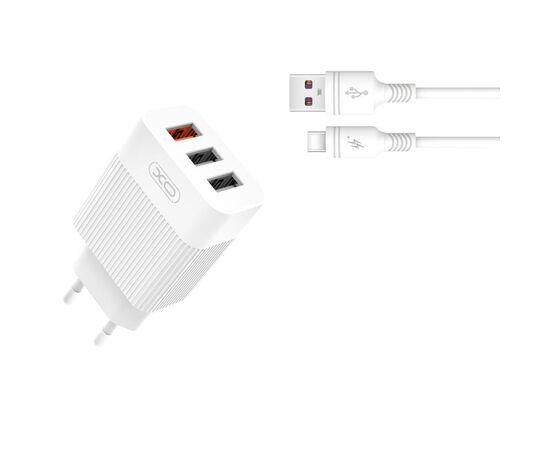 Зарядний пристрій XO 1xUSB QC3.0 18W + 2xUSB 2.4A + cable USB-C white (L72-TC-WH), зображення 2 Зарядний пристрій XO 1xUSB QC3.0 18W + 2xUSB 2.4A + cable USB-C white (L72-TC-WH), зображення 2