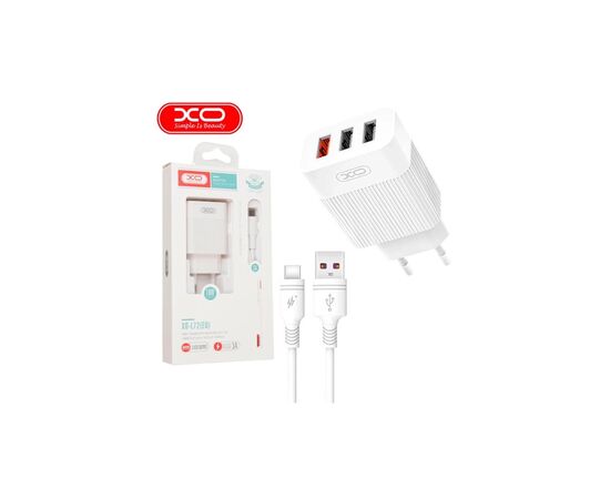 Зарядний пристрій XO 1xUSB QC3.0 18W + 2xUSB 2.4A + cable USB-C white (L72-TC-WH), зображення 4 Зарядний пристрій XO 1xUSB QC3.0 18W + 2xUSB 2.4A + cable USB-C white (L72-TC-WH), зображення 4