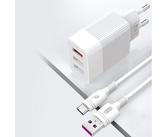 Зарядний пристрій XO 1xUSB QC3.0 18W + 2xUSB 2.4A + cable USB-C white (L72-TC-WH), зображення 6 Зарядний пристрій XO 1xUSB QC3.0 18W + 2xUSB 2.4A + cable USB-C white (L72-TC-WH), зображення 6