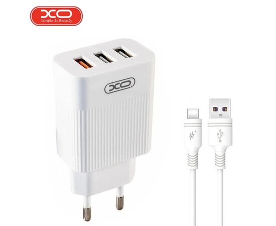Зарядний пристрій XO 1xUSB QC3.0 18W + 2xUSB 2.4A + cable USB-C white (L72-TC-WH)