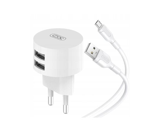 Зарядний пристрій XO 2xUSB 2.4A + cable USB to Micro 5P white (L62-M-WH)
