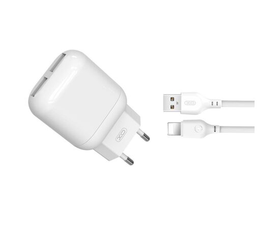 Зарядний пристрій XO 2xUSB 2.4A + cable USB to Lightning white (L78-L-WH)