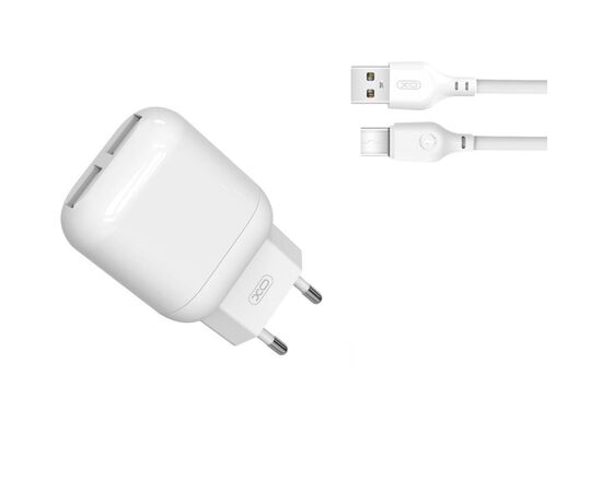 Зарядний пристрій XO 2xUSB 2.4A + cable USB to USB-C white (L78-TC-WH)