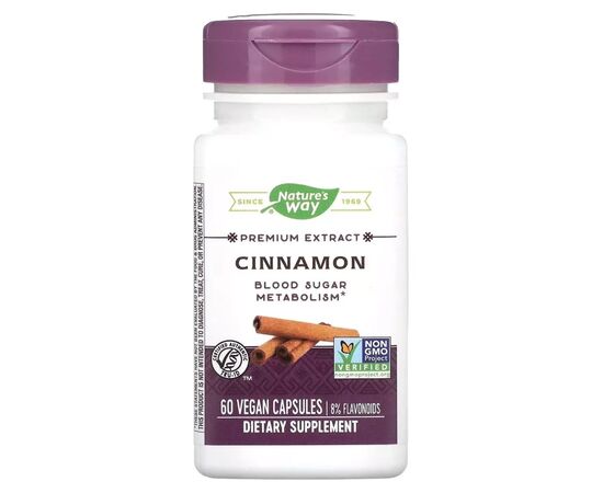 Вітамінно-мінеральний комплекс Nature's Way Кориця, екстракт преміум-класу, Cinnamon, 60 вегетаріанські (NWY15492)