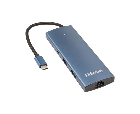 Концентратор HiSmart USB-C to HDMI + 2хUSB 3.0 + PD 100W + USB 2.0 + SD/TF 3.0 + LAN RJ45 (CA914357)
