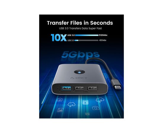Концентратор Orico USB-C to 5-in-1 Docking Station 5Gbps (CA914227), изображение 2 Концентратор Orico USB-C to 5-in-1 Docking Station 5Gbps (CA914227), изображение 2