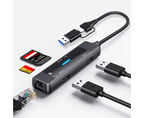 Концентратор XoKo USB-C 5-in-1 USB 3.0 + USB 2.0 + SD/TF + RJ45 100Mbps silver (XK-AC-350), изображение 10 Концентратор XoKo USB-C 5-in-1 USB 3.0 + USB 2.0 + SD/TF + RJ45 100Mbps silver (XK-AC-350), изображение 10
