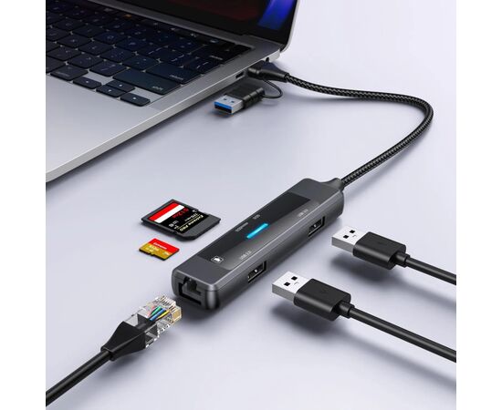 Концентратор XoKo USB-C 5-in-1 USB 3.0 + USB 2.0 + SD/TF + RJ45 100Mbps silver (XK-AC-350), изображение 8 Концентратор XoKo USB-C 5-in-1 USB 3.0 + USB 2.0 + SD/TF + RJ45 100Mbps silver (XK-AC-350), изображение 8