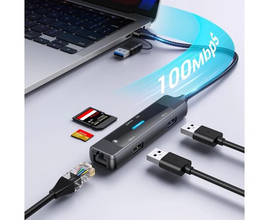Концентратор XoKo USB-C 5-in-1 USB 3.0 + USB 2.0 + SD/TF + RJ45 100Mbps silver (XK-AC-350), изображение 9 Концентратор XoKo USB-C 5-in-1 USB 3.0 + USB 2.0 + SD/TF + RJ45 100Mbps silver (XK-AC-350), изображение 9