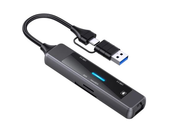 Концентратор XoKo USB-C 5-in-1 USB 3.0 + USB 2.0 + SD/TF + RJ45 100Mbps silver (XK-AC-350)
