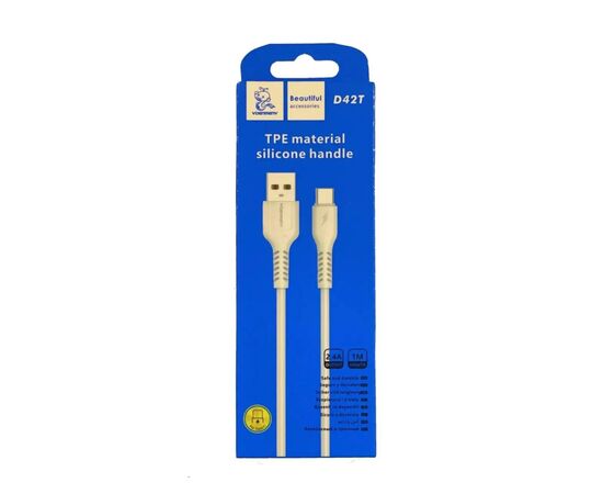 Дата кабель USB 2.0 AM to USB-C 1.0m 2.4A silicone white Denmen (DM-D42T-WH), зображення 4 Дата кабель USB 2.0 AM to USB-C 1.0m 2.4A silicone white Denmen (DM-D42T-WH), зображення 4