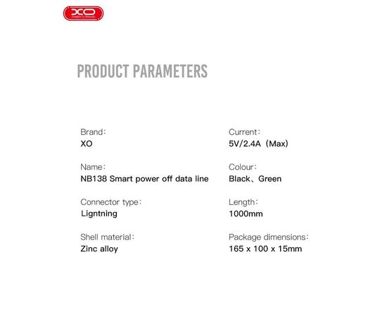 Дата кабель USB 2.0 AM to Lightning 1.0m 2A zinc alloy black XO (NB138-L-1-BK), изображение 3