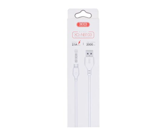 Дата кабель USB 2.0 AM to Micro 5P 2.0m 2.1A white XO (NB103-M2-WH), изображение 2 Дата кабель USB 2.0 AM to Micro 5P 2.0m 2.1A white XO (NB103-M2-WH), изображение 2