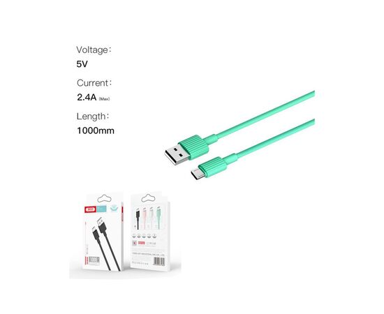 Дата кабель USB 2.0 AM to Micro 5P 1.0m 2.4A green XO (NB156-M-GR), изображение 2 Дата кабель USB 2.0 AM to Micro 5P 1.0m 2.4A green XO (NB156-M-GR), изображение 2