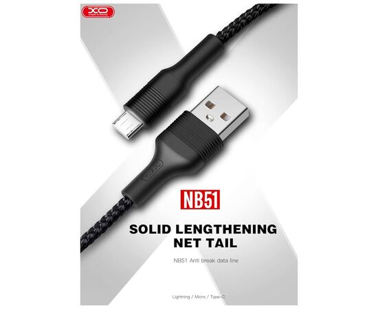 Дата кабель USB 2.0 AM to Micro 5P 1.0m 2.1A black XO (NB51-M-1-BK), изображение 2 Дата кабель USB 2.0 AM to Micro 5P 1.0m 2.1A black XO (NB51-M-1-BK), изображение 2