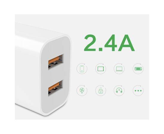Зарядний пристрій Denmen 2xUSB 2.4A white (DM-DC05-WH), зображення 3 Зарядний пристрій Denmen 2xUSB 2.4A white (DM-DC05-WH), зображення 3