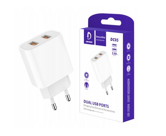 Зарядний пристрій Denmen 2xUSB 2.4A white (DM-DC05-WH), зображення 4 Зарядний пристрій Denmen 2xUSB 2.4A white (DM-DC05-WH), зображення 4
