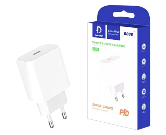 Зарядний пристрій Denmen USB-C PD20W 3.6A white (DM-DC06-WH), зображення 4 Зарядний пристрій Denmen USB-C PD20W 3.6A white (DM-DC06-WH), зображення 4