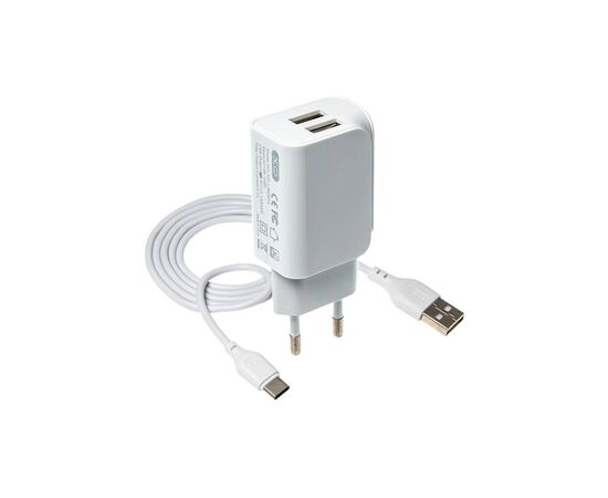 Зарядний пристрій XO 2xUSB + cable USB-C white (XO-L35-TC), зображення 2 Зарядний пристрій XO 2xUSB + cable USB-C white (XO-L35-TC), зображення 2