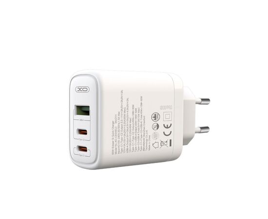 Зарядний пристрій XO 2xUSB-C PD65W + 1xUSB 45W white (СE04-WH), зображення 3 Зарядний пристрій XO 2xUSB-C PD65W + 1xUSB 45W white (СE04-WH), зображення 3