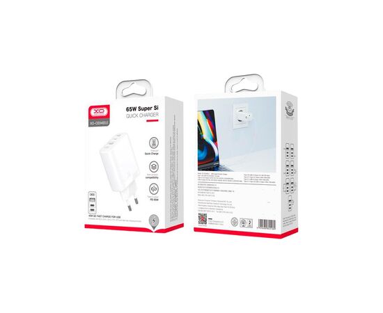 Зарядний пристрій XO 2xUSB-C PD65W + 1xUSB 45W white (СE04-WH), зображення 4 Зарядний пристрій XO 2xUSB-C PD65W + 1xUSB 45W white (СE04-WH), зображення 4