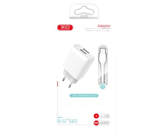 Зарядний пристрій XO 2xUSB 2.4A + cable USB to Micro 5P white (L57-M-WH), зображення 3 Зарядний пристрій XO 2xUSB 2.4A + cable USB to Micro 5P white (L57-M-WH), зображення 3