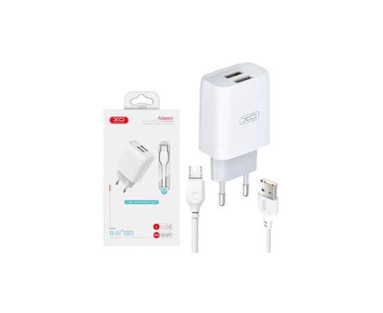 Зарядний пристрій XO 2xUSB 2.4A + cable USB to Micro 5P white (L57-M-WH), зображення 5 Зарядний пристрій XO 2xUSB 2.4A + cable USB to Micro 5P white (L57-M-WH), зображення 5