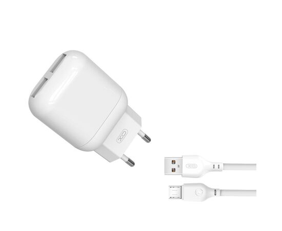 Зарядний пристрій XO 2xUSB 2.4A + cable USB to Micro 5P white (L78-M-WH)